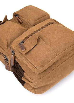 Рюкзак для ноутбука 15" 15.6" светло-коричневый тканевый канвас текстиль7 фото