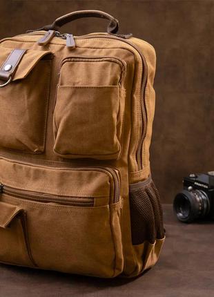 Рюкзак для ноутбука 15" 15.6" світло-коричневий тканинний канвас текстиль1 фото