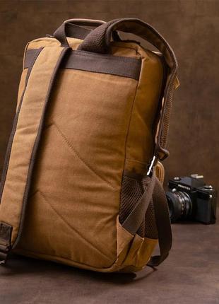 Рюкзак для ноутбука 15" 15.6" світло-коричневий тканинний канвас текстиль2 фото