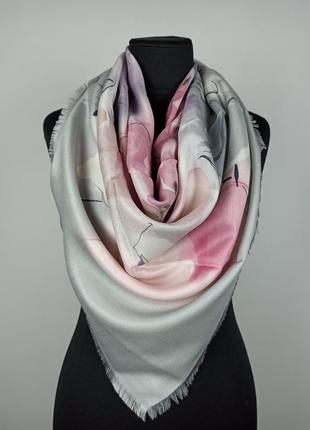 Платок турецкий осенний зимний на шею на голову абстракция серо-розовый новый качественный2 фото