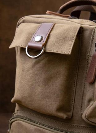 Рюкзак для ноутбука 15" 15.6" хакі канвас тканинний текстиль5 фото
