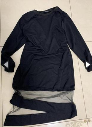 Стильное ассиметричное чёрное маленькое платье