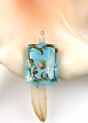 Кулон підвіска муранське скло блакитний із сріблом золотом прямокутник мурано новий