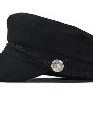 Женская кепка (кепи) с козырьком черного цвета4 фото