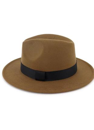 Стильная  фетровая шляпа федора с лентой темно-синий8 фото