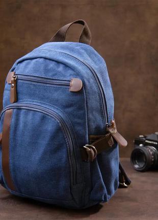 Рюкзак синий стильный городской прочный тканевый текстиль канвас1 фото