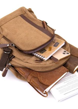 Рюкзак женский светлый коричневый стильный городской тканевый прочный текстиль канвас5 фото