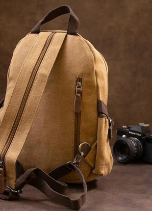 Рюкзак женский светлый коричневый стильный городской тканевый прочный текстиль канвас4 фото