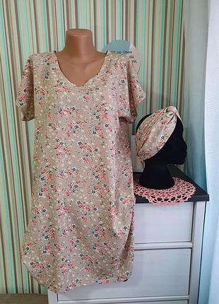 Хлопкоаое платье трапеция с цветочным принтом свободное