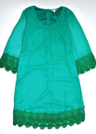 Simply be ярко зелёное шифоновое платье с кружевом .хл.14.42