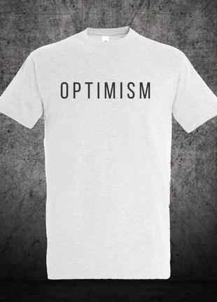 Футболка светло-серая мужская с принтом optimism