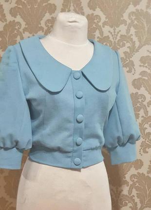 Топ блуза котонові джинс сорочка з великим коміром пишні рукава