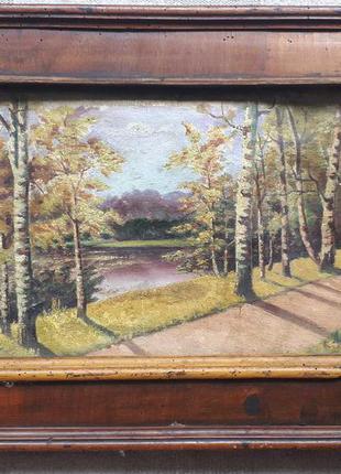 Картина пейзаж в деревянной раме старая