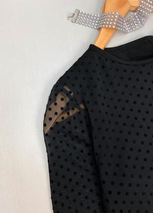 Блуза вільного фасону в горошок з мереживом10 фото