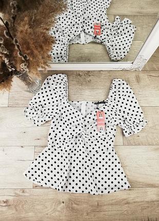 Брендовий шикарна жіноча блуза в горох гарний крій boohoo🐼