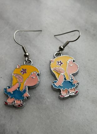 Сережки емаль висульками дівчинка ельф