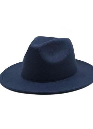 Стильная  фетровая шляпа федора темно-синяя1 фото