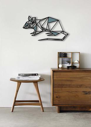 Декоративна дерев'яна картина абстрактна модульна полігональна панно "rat / щур" з вставками3 фото