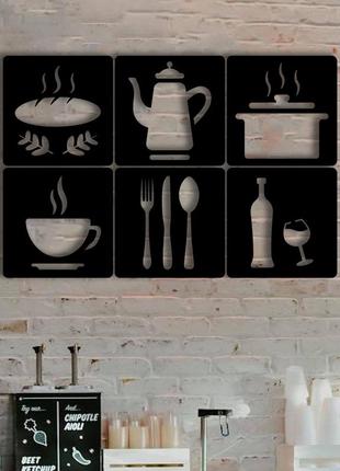 Декоративная деревянная картина абстрактная модульная полигональная панно "kitchen set / набор кухня new"2 фото