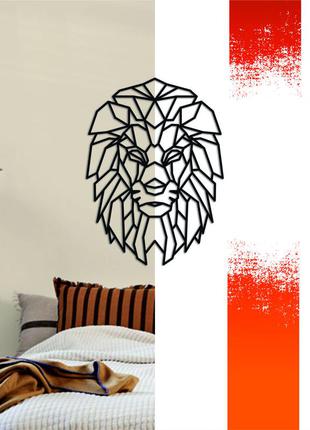 Декоративна дерев'яна картина абстрактна модульна полігональна панно "lion / лев" 48*65 см