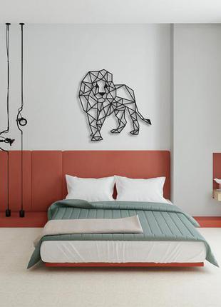 Декоративная деревянная картина абстрактная модульная полигональная панно "lion walk / лев идет"2 фото