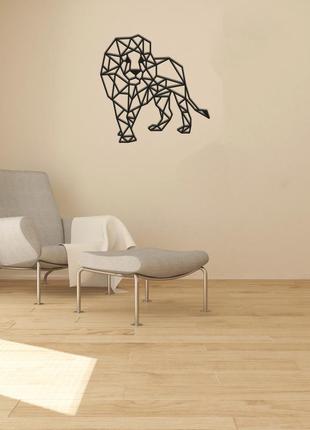 Декоративна дерев'яна картина абстрактна модульна полігональна панно "lion walk / лев йде"5 фото