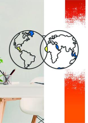 Декоративна дерев'яна картина абстрактна модульна полігональна панно "world map / карта світу" з вставкам