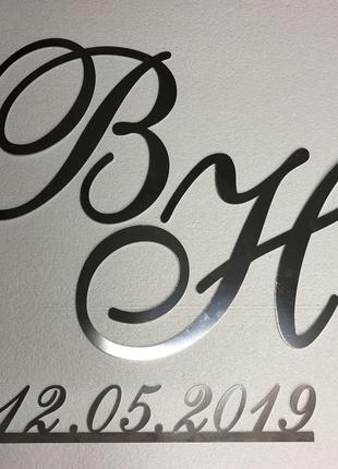 Набор буквы (инициалы) и дата из зеркального пластика на свадьбу золотого цвета