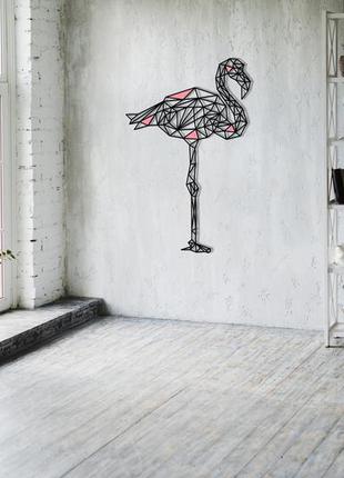 Декоративна дерев'яна картина абстрактна модульна полігональна панно "flamingo / фламінго" з вставками7 фото