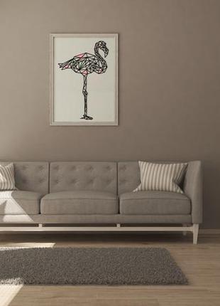 Декоративна дерев'яна картина абстрактна модульна полігональна панно "flamingo / фламінго" з вставками5 фото