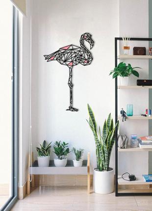 Декоративна дерев'яна картина абстрактна модульна полігональна панно "flamingo / фламінго" з вставками4 фото