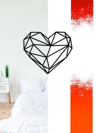 Декоративна дерев'яна картина абстрактна модульна полігональна панно "heart / серце" 60*52 см