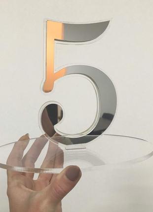 Номерок на стол "цифра" из акрила 5 мм и зеркального пластика  manific decor  ( золотой, серебряный)