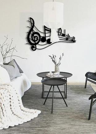 Декоративна дерев'яна картина абстрактна минималистичная модульна полігональна панно "musical notes /ноти4 фото