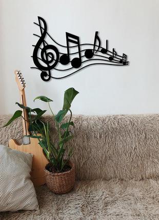 Декоративна дерев'яна картина абстрактна минималистичная модульна полігональна панно "musical notes /ноти3 фото
