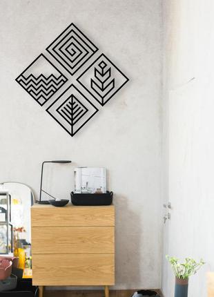 Декоративна дерев'яна картина абстрактна модульна полігональна панно "element / стихії"