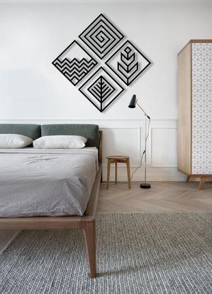 Декоративна дерев'яна картина абстрактна модульна полігональна панно "element / стихії"