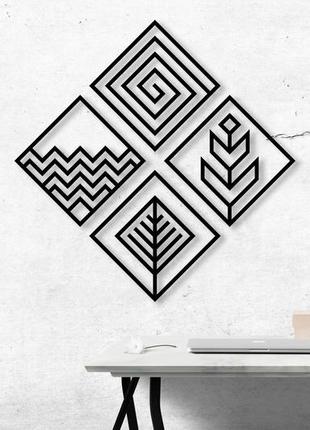 Декоративна дерев'яна картина абстрактна модульна полігональна панно "element / стихії"