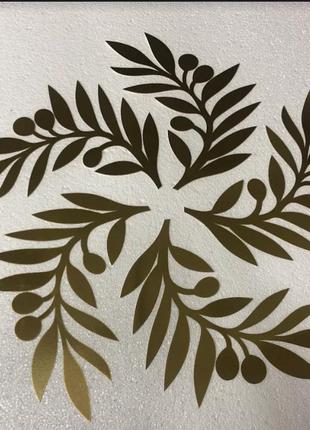 Декор на стену комплект веточек 5 штук  из зеркального пластика на стену для фотозоны, декора   золотые 45х37