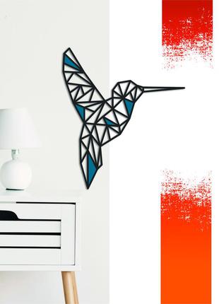 Декоративна дерев'яна картина абстрактна модульна полігональна панно "colibri / колібрі" з вставками