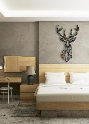 Декоративная деревянная картина абстрактная модульная полигональная панно "deer / олень" с вставками4 фото
