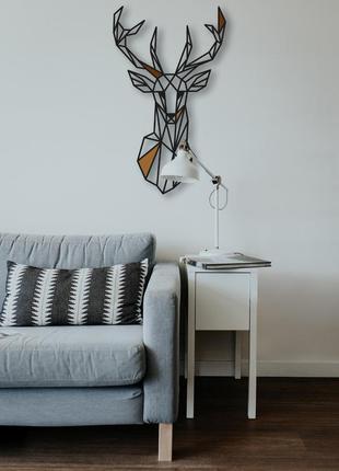 Декоративная деревянная картина абстрактная модульная полигональная панно "deer / олень" с вставками3 фото