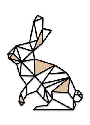 Декоративна дерев'яна картина абстрактна модульна полігональна панно "rabbit / зайчик" з вставками9 фото