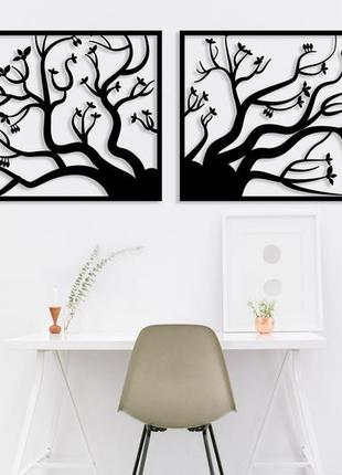 Декоративна дерев'яна картина абстрактна модульна полігональна панно "double tree / подвійне дерево"4 фото