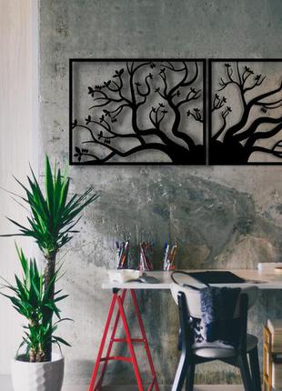 Декоративна дерев'яна картина абстрактна модульна полігональна панно "double tree / подвійне дерево"5 фото