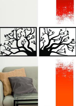 Декоративна дерев'яна картина абстрактна модульна полігональна панно "double tree / подвійне дерево"1 фото