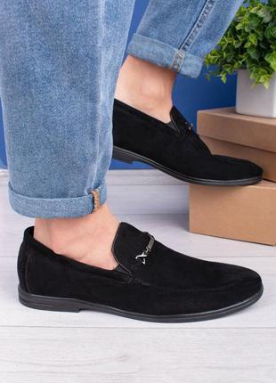 Чоловічі чорні туфлі з еко-замші2 фото