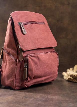 Рюкзак светло бордовый малиновый стильный городской ткань текстиль канвас