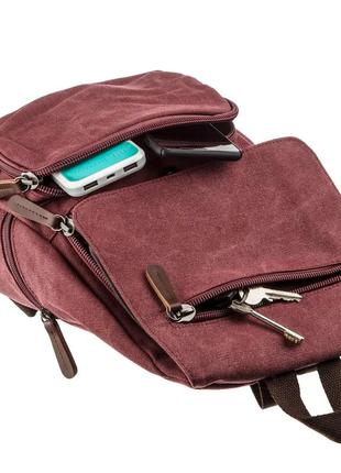Рюкзак светло бордовый малиновый стильный городской ткань текстиль канвас3 фото