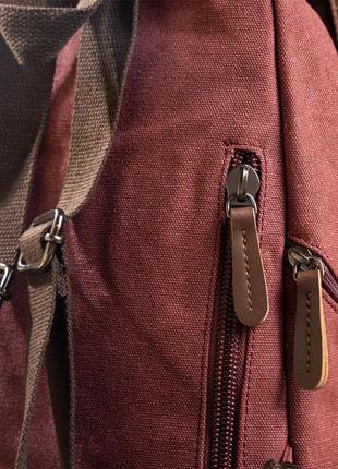 Рюкзак светло бордовый малиновый стильный городской ткань текстиль канвас6 фото